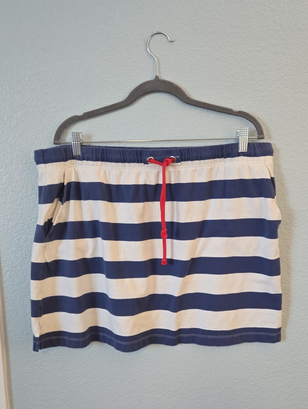 VINEYARD VINES Navy  & White Striped Skirt Drawstring Waist Pockets Cotton Sz XL
